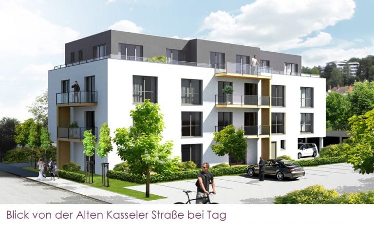 AS Norden Projekte Neubau Wohnhaus mit 9 Wohnungen Alte Kasseler Straße Marburg Ansicht Tag