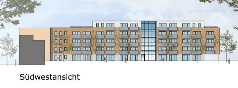 AS Norden Projekte Neubau Mehrfamilienhaus mit 52 Wohnungen Dortelweilerstraße Frankfurt Grundriss Südwestansicht